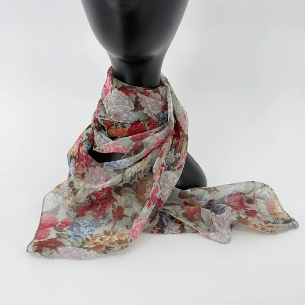 Gitano Scarf Floral Print Sheer Chiffon Lightweight Whimsical‎ Delicate USA Made